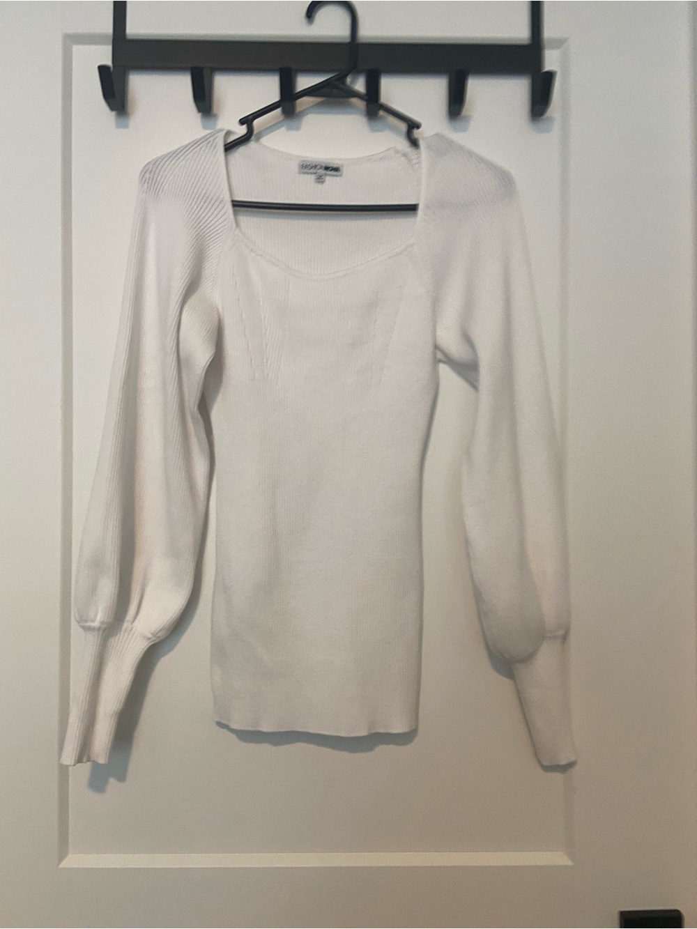 Fashion Nova White Ribbed Square Neck Sweater